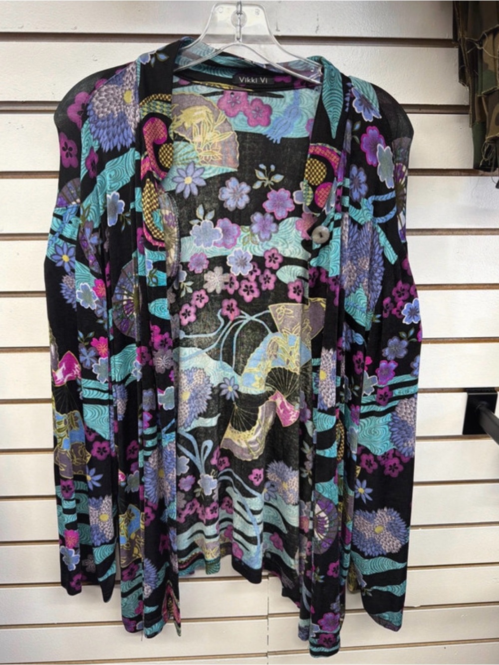 Vikki Vi 2X Floral Print Open Front Cardigan Topper Jacket